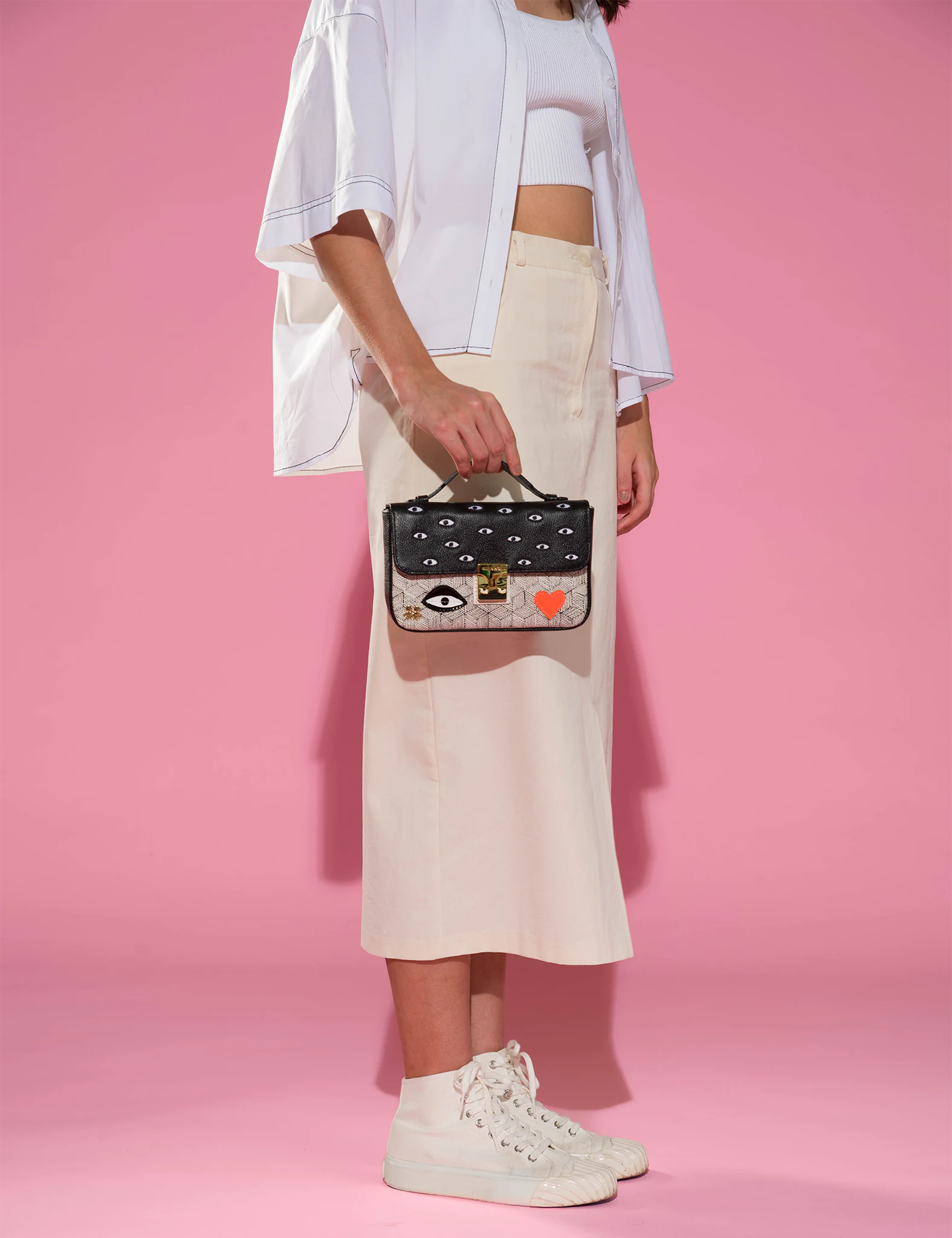 MIN & MON Amantis Leather Crossbody Mini Handbag - All Over Eyes Embroidery, Alternate, color, 