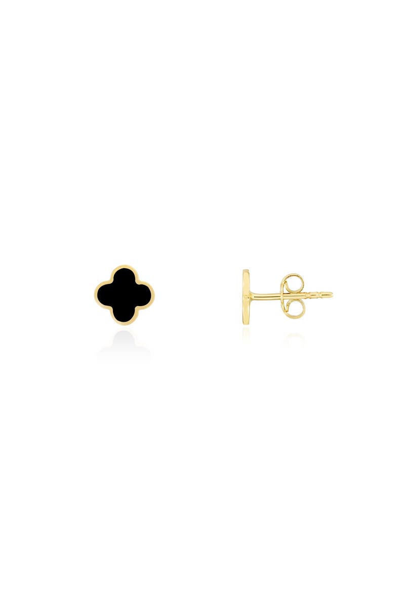 Mini Onyx Clover Stud Earrings, Main, color, Yellow Gold