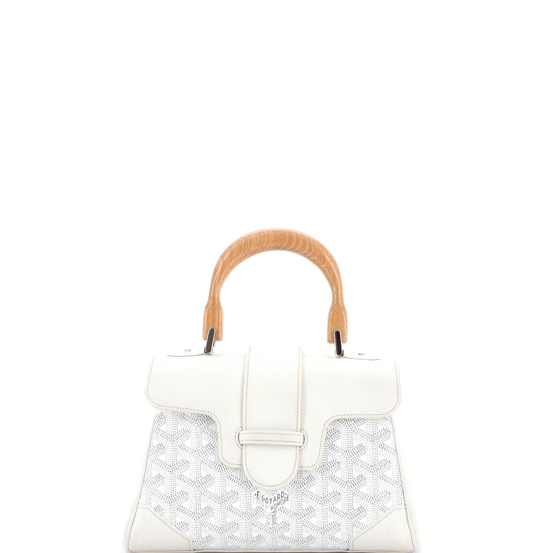 Pre-Owned Goyard Saigon Top Handle Bag Coated Canvas with Leather Mini, Main, color, White