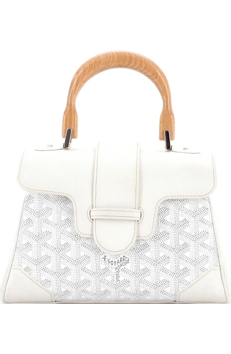 Pre-Owned Goyard Saigon Top Handle Bag Coated Canvas with Leather Mini, Main, color, White