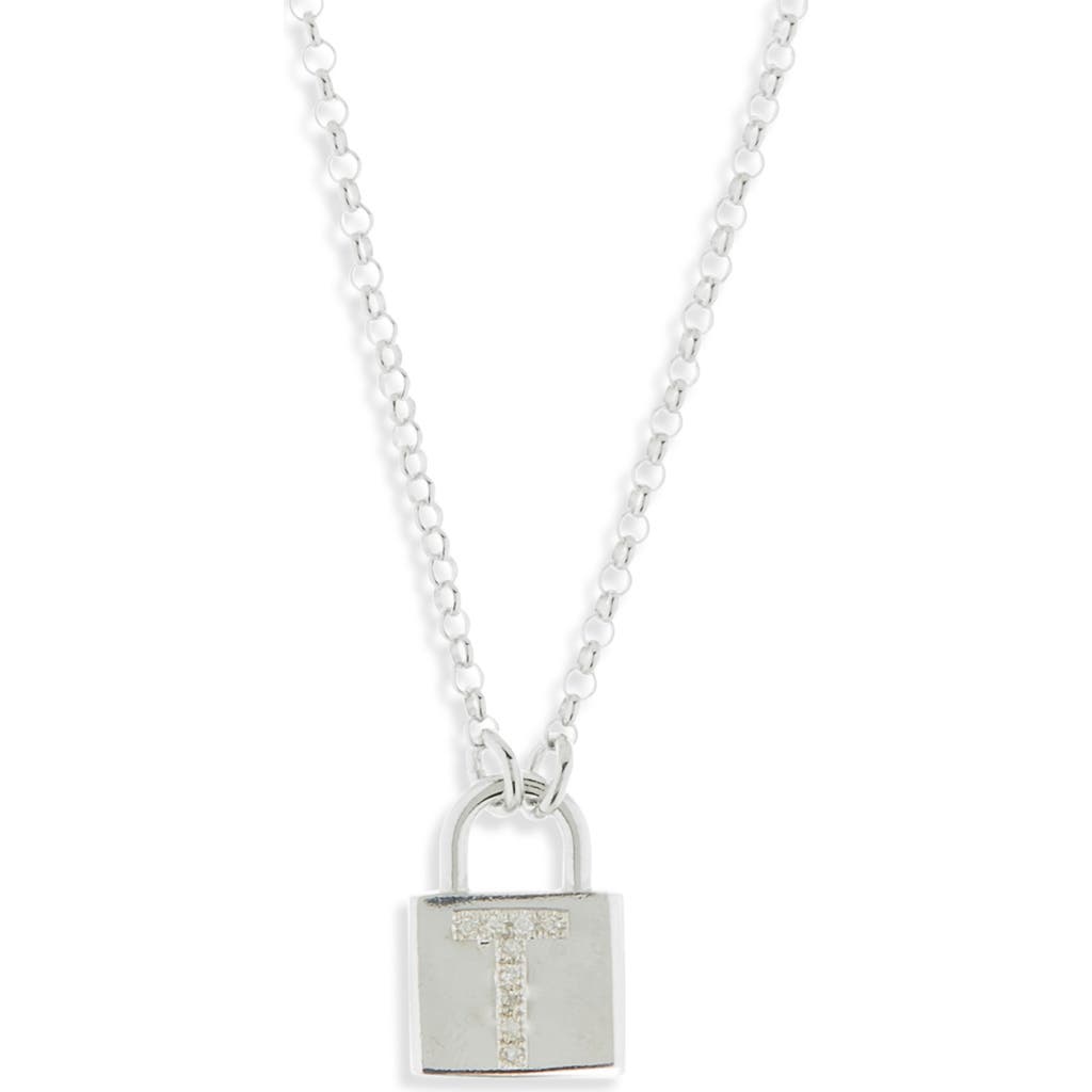 Meshmerise Diamond Padlock Initial Pendant Necklace In Silver