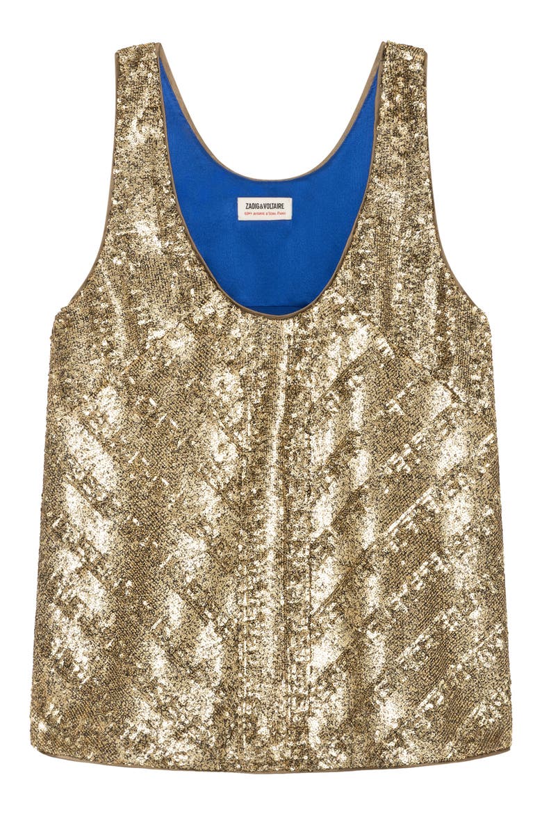 Tarys Sequin Tank, Alternate, color, GOLD