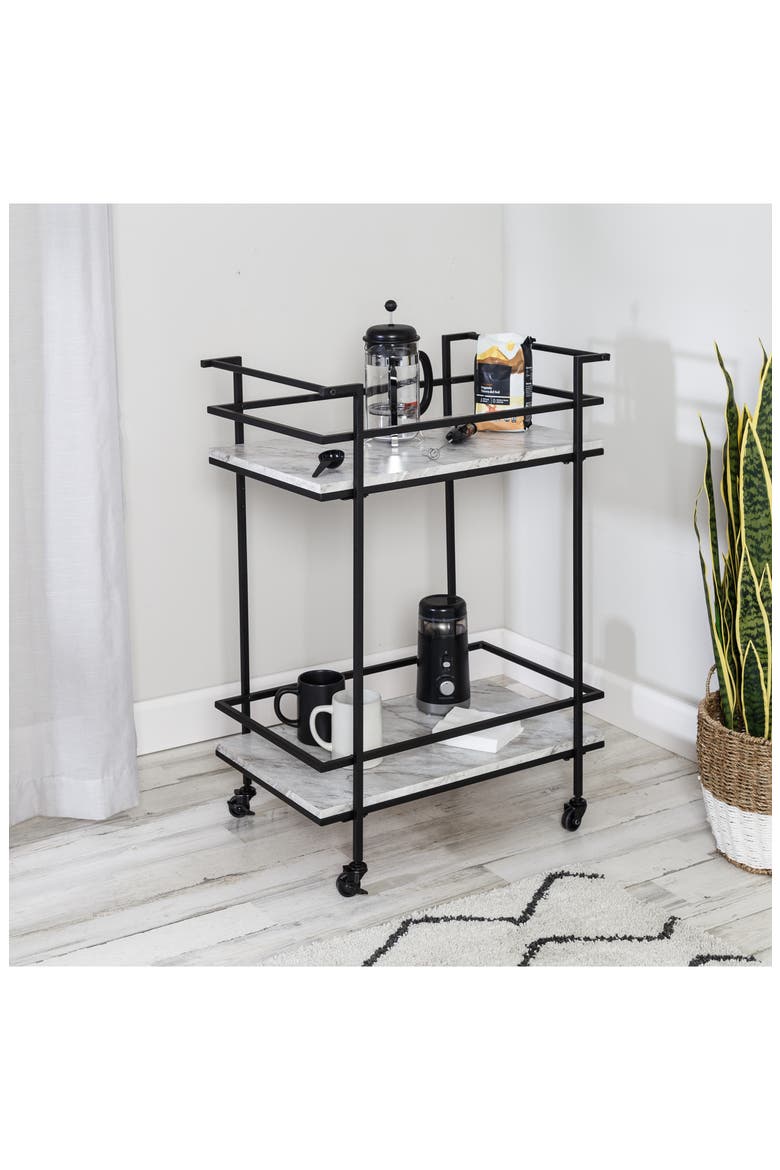 2-Tier Faux Marble Bar Cart, Alternate, color, BLACK