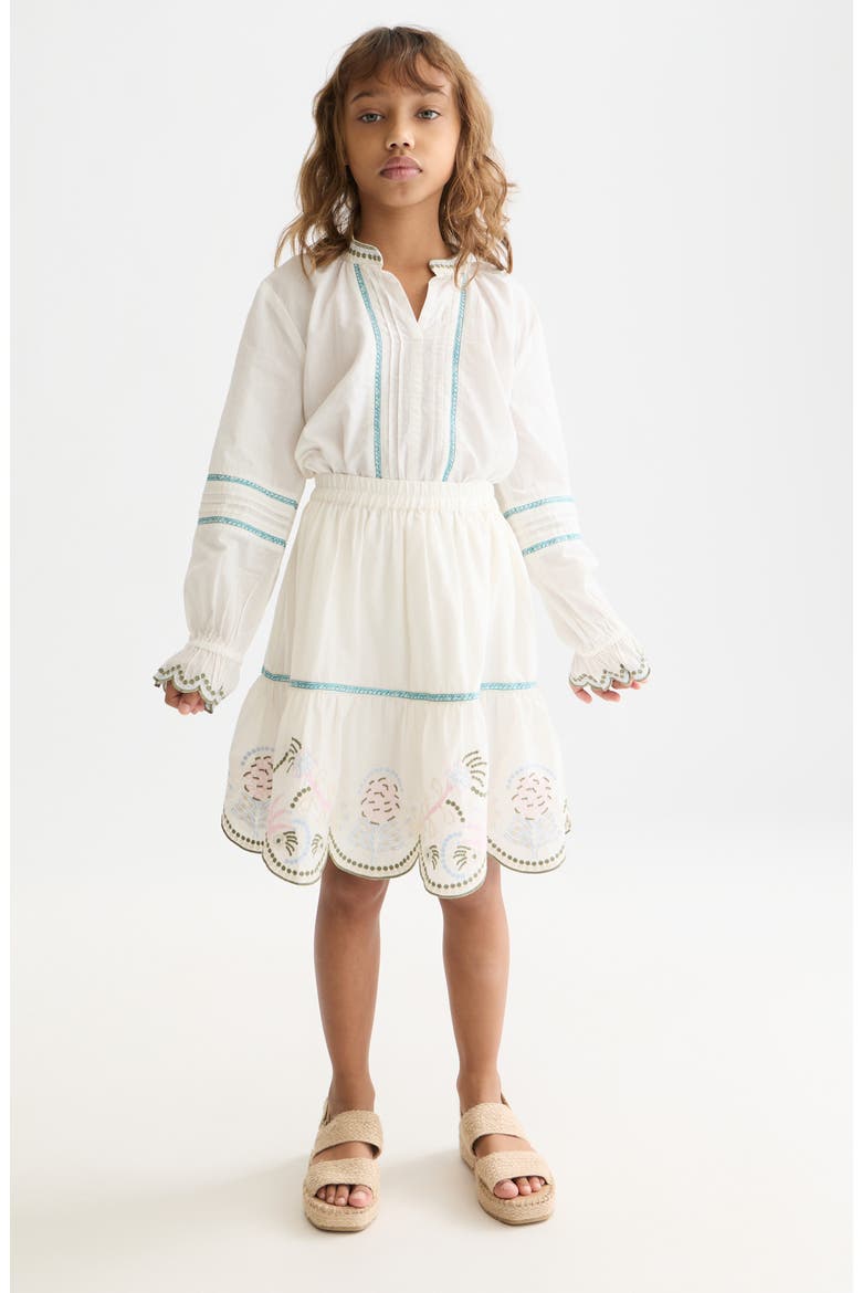Kids' Embroidered Scalloped Hem Cotton Skirt, Alternate, color, EGGNOG