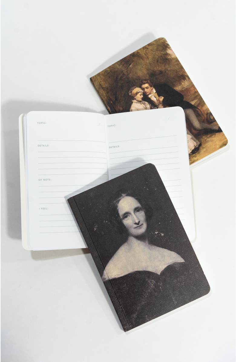 Bond & Grace Set of Three Pocket Journals - Portraits of Mary Shelley, Alternate, color, Ivory