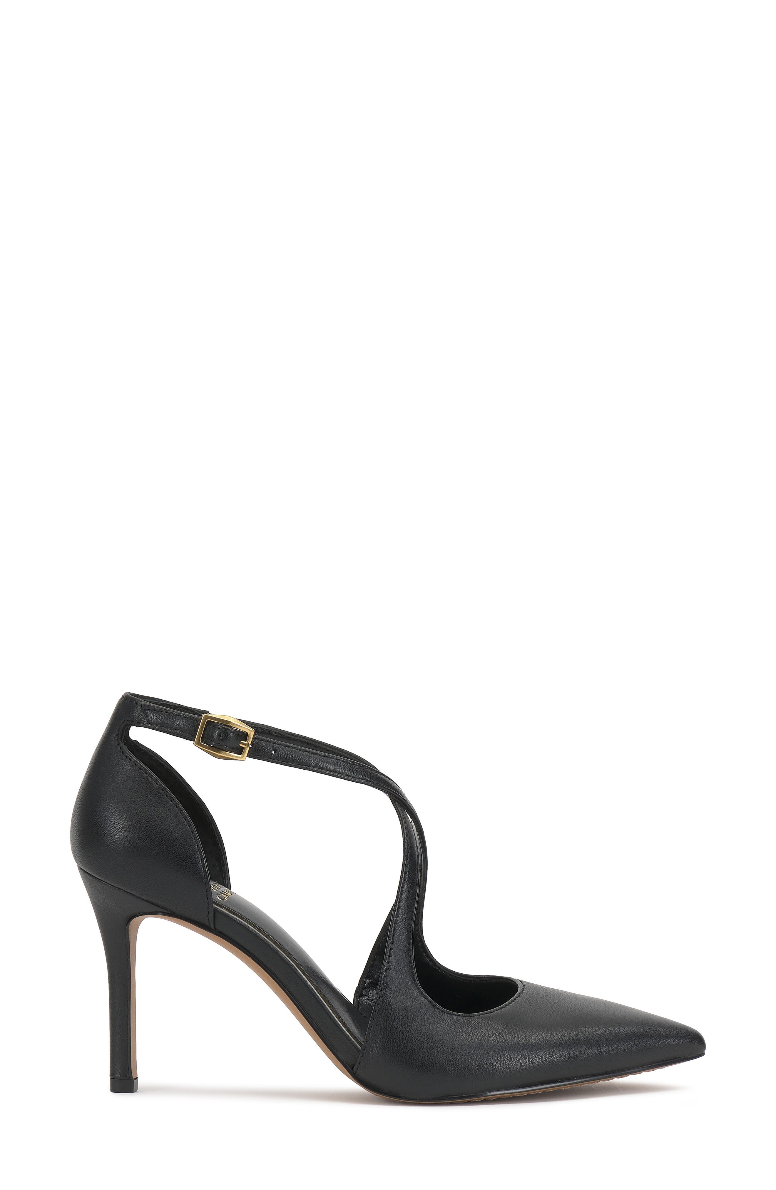 Vince Camuto Noreta Ankle Strap Pointed Toe Pump, Alternate, color, Black Ecoshe