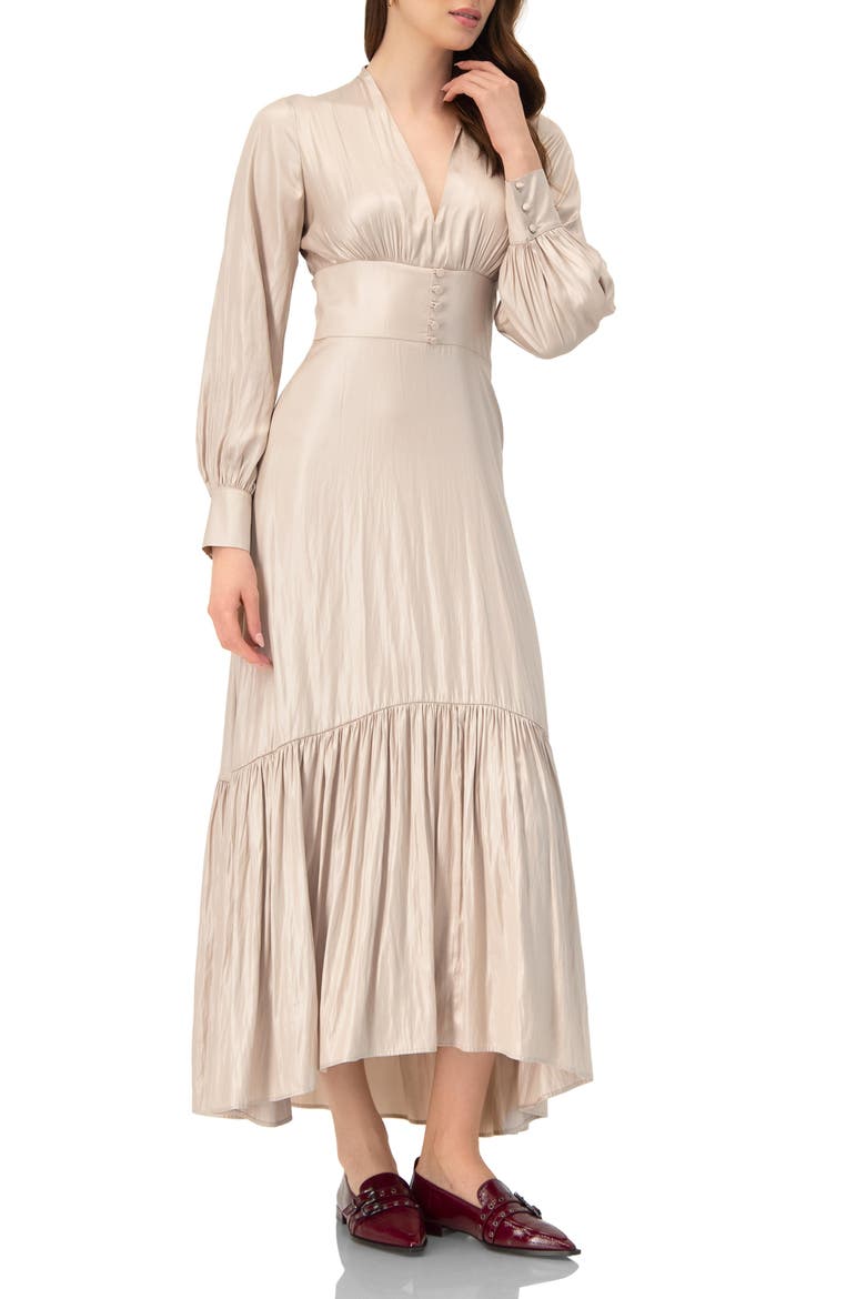 V-Neck Long Sleeve Maxi Dress, Alternate, color, Natural