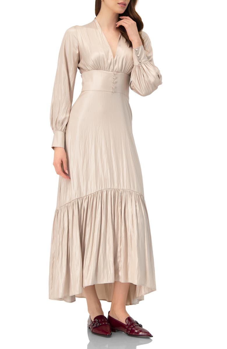 IVONNE V-Neck Long Sleeve Maxi Dress, Alternate, color, Natural
