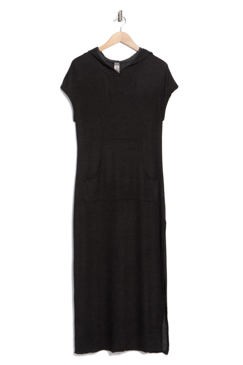Hooded Short Sleeve Maxi Dress, Alternate, color, BLACK