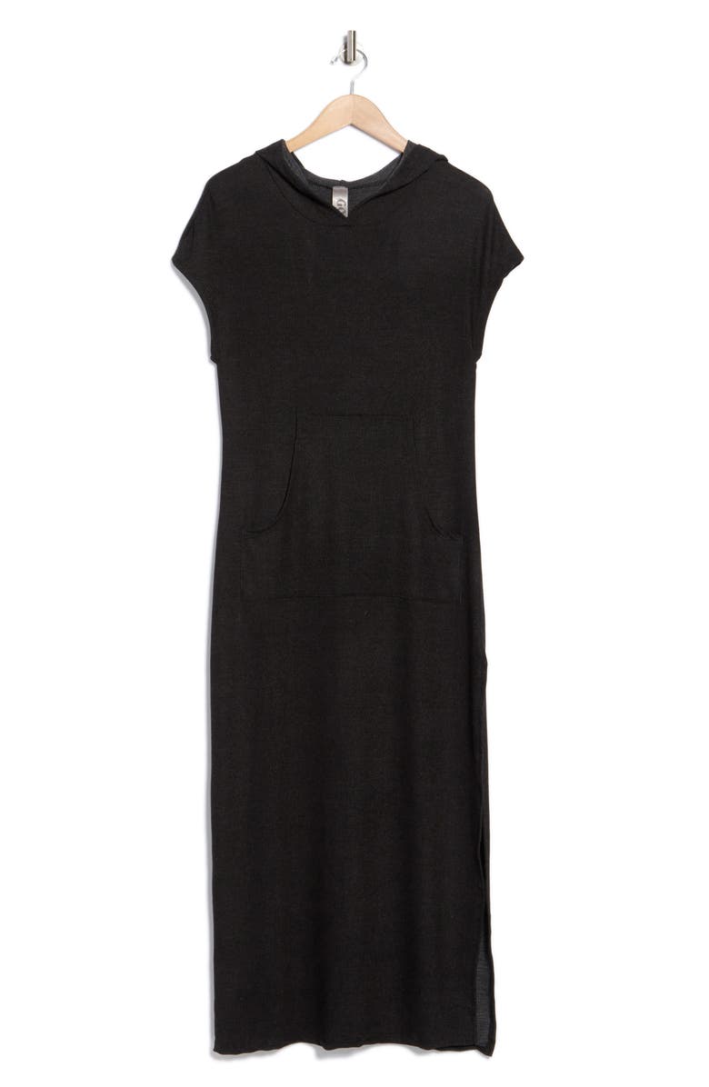 GO COUTURE Hooded Short Sleeve Maxi Dress, Alternate, color, Black