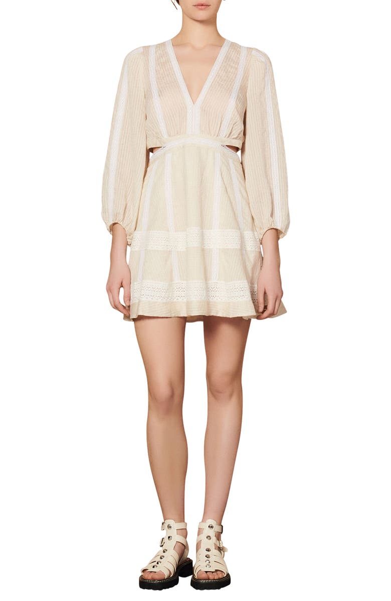 SANDRO Alaya Lace Detail Long Sleeve Dress, Main, color,