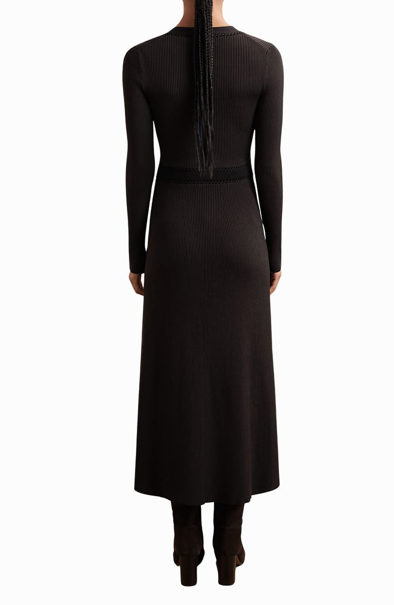 Reiss Laura Rib Long Sleeve Midi Sweater Dress, Alternate, color, Chocolate Brown