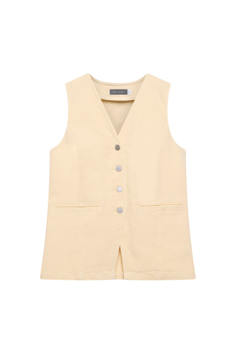 Denim V Neck Waistcoat, Alternate, color, Yellow