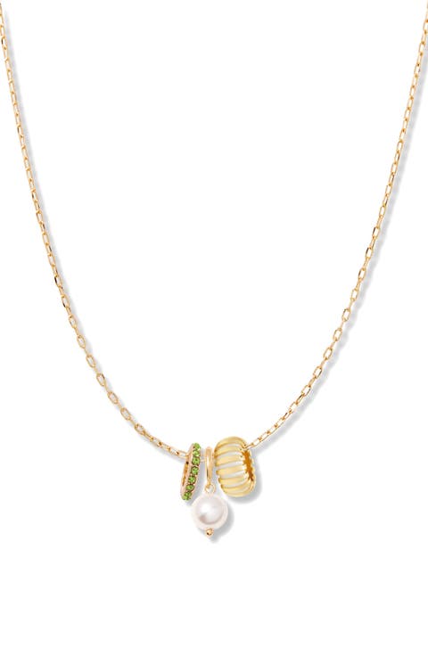 Gaby Faux Pearl & Birthstone Multipendant Necklace