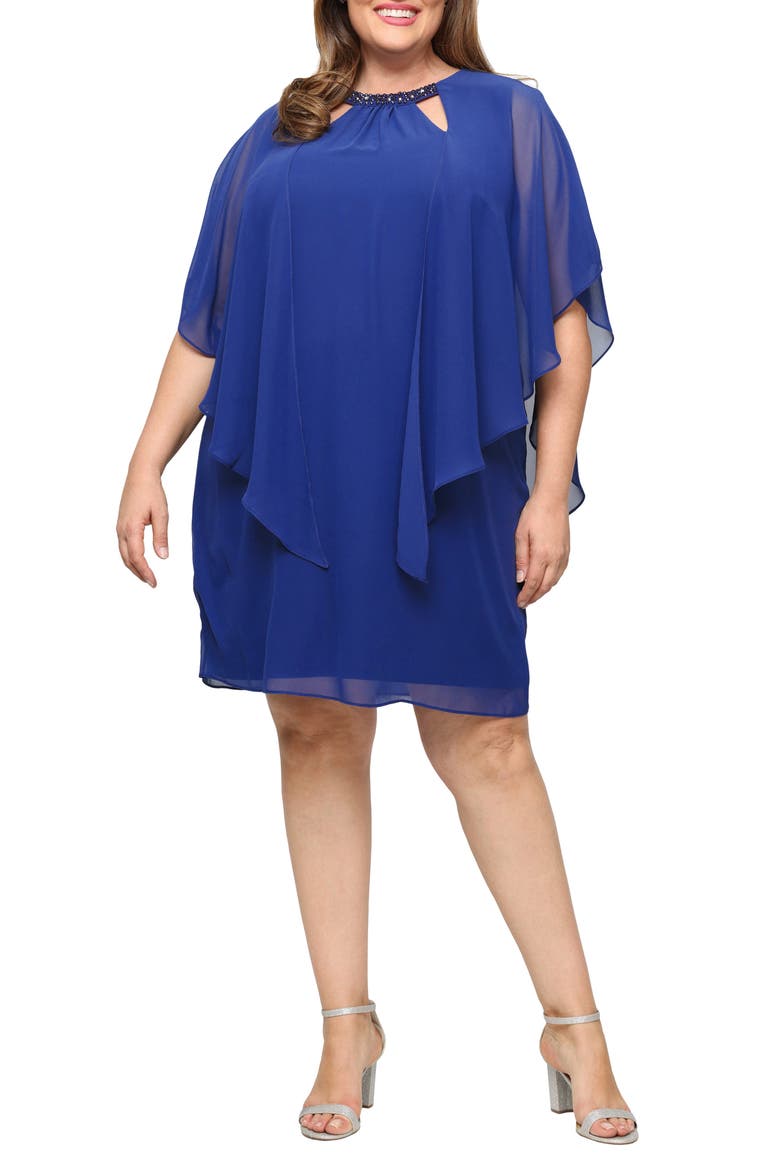 Cutout Crystal Embellished Neck Shift Cocktail Dress, Main, color, IRIS