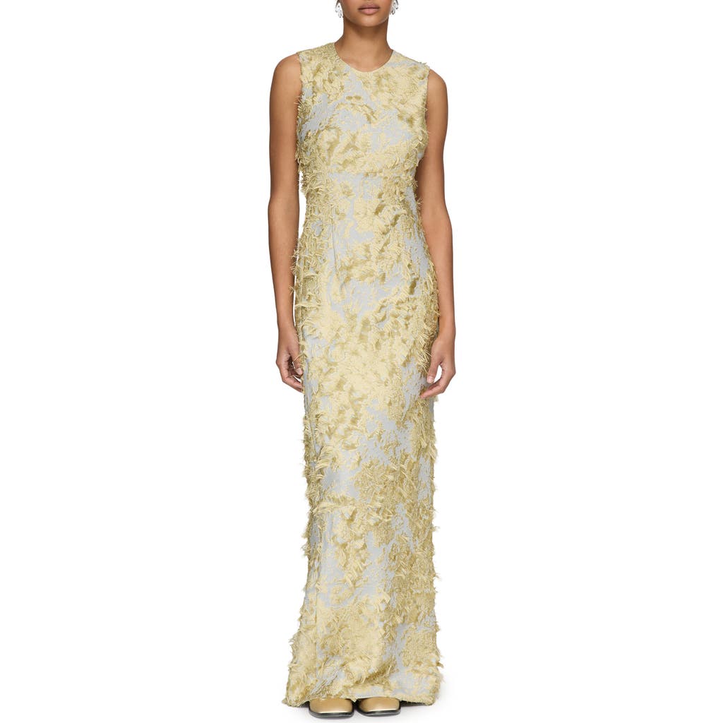 Shop Lafayette 148 New York Pastel Dust Jacquard Fringe Sheath Gown In Pencil Grey Multi