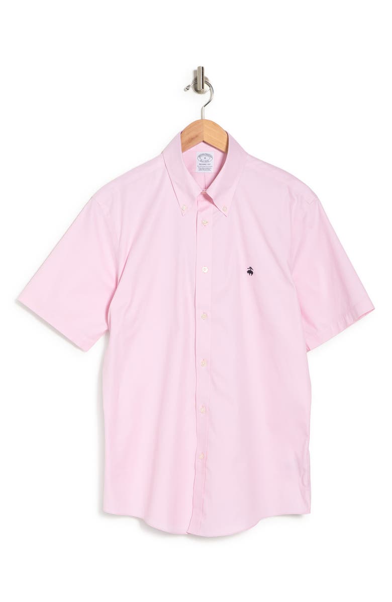 Brooks Brothers Regent Fit Short Sleeve Solid Stretch Cotton Button-Down Shirt, Alternate, color, 