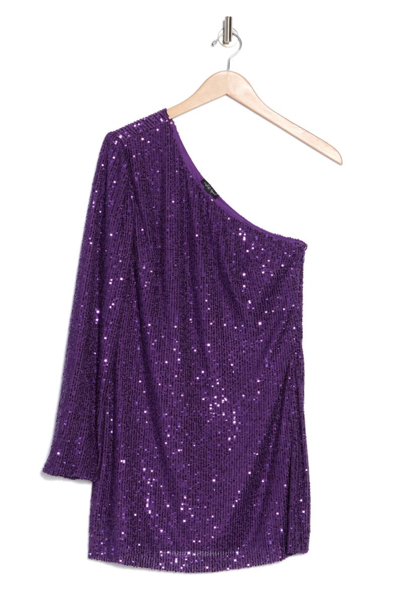 Sequin One-Shoulder Minidress, Alternate, color, PURPLE