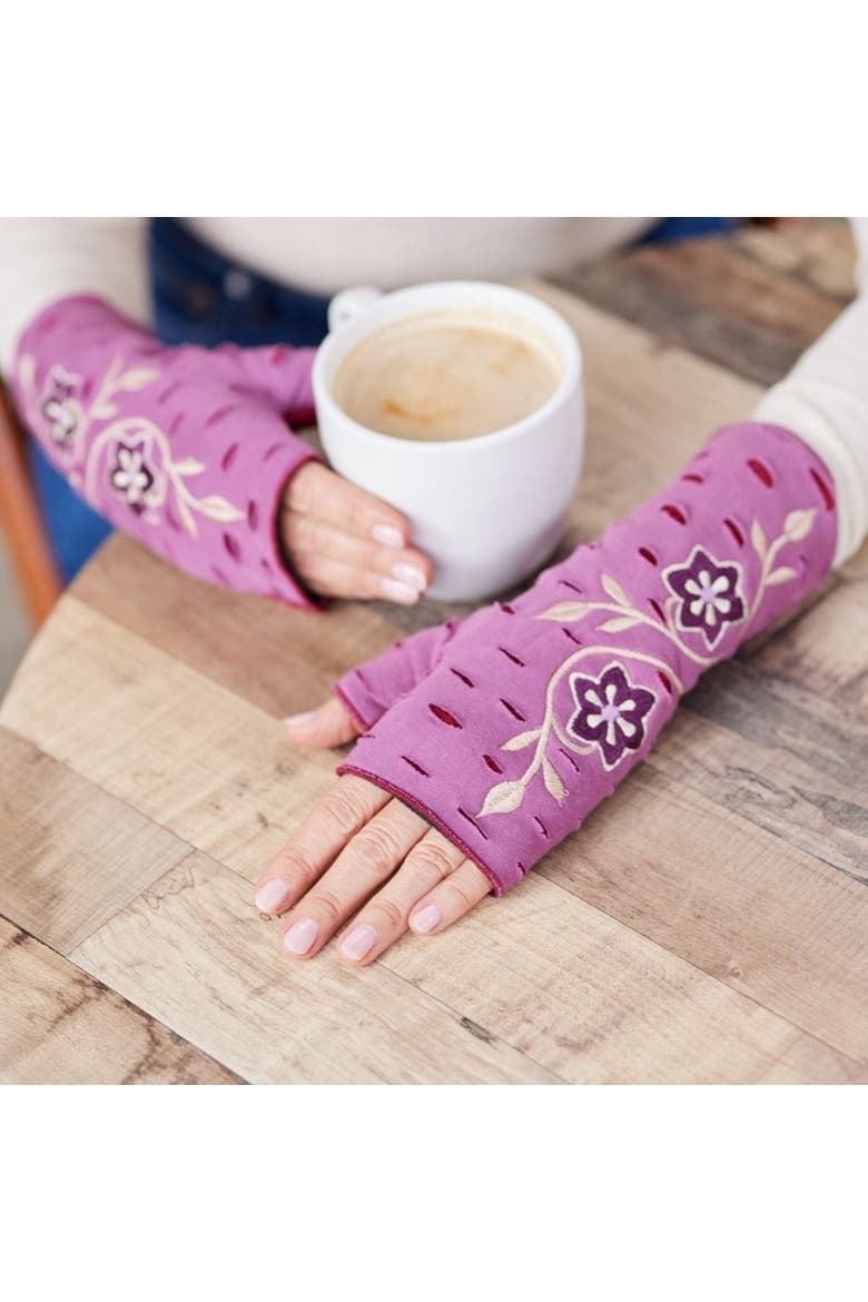 Women's Artisan Crafted Fleece Lined Primrose Fingerless Jersey Gloves, Alternate, color, Calyx