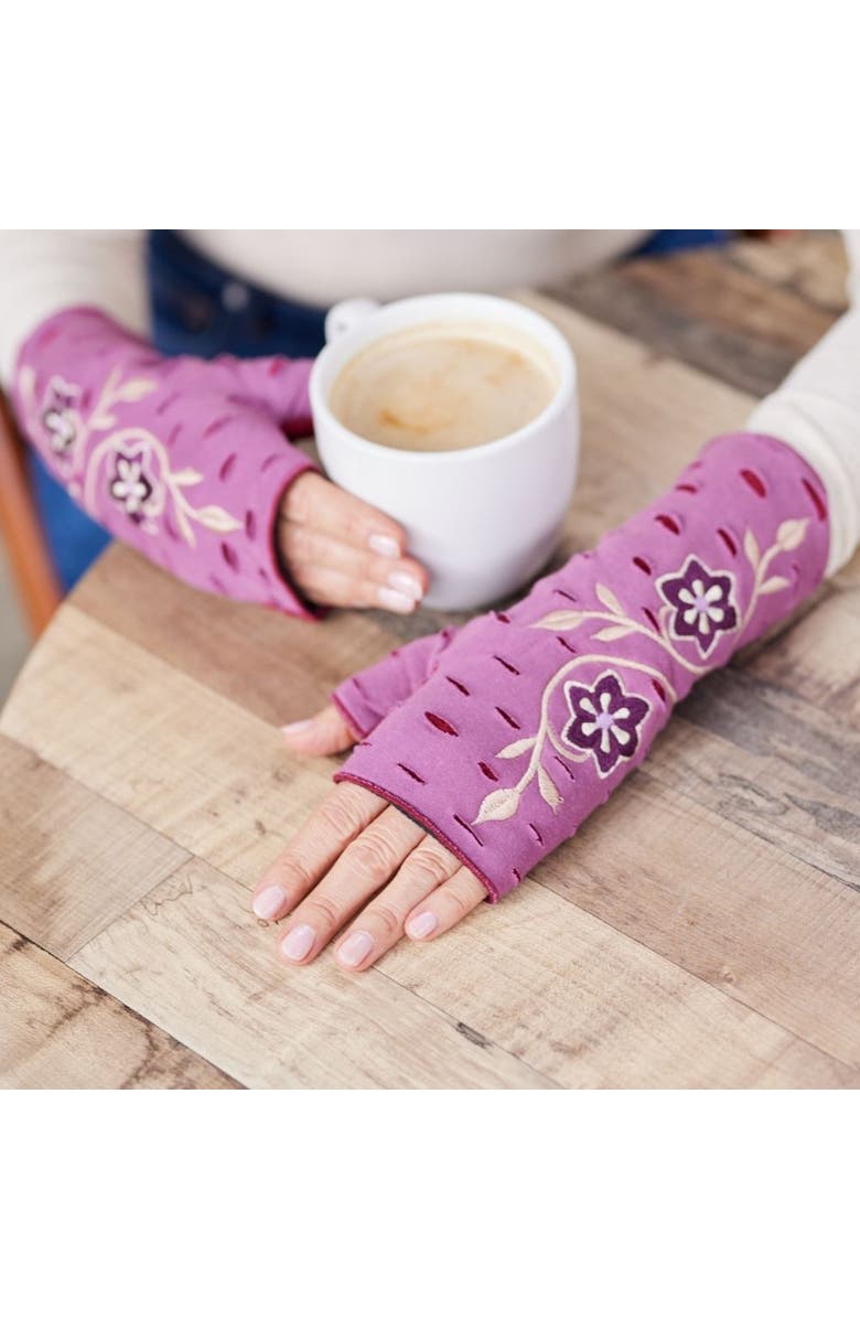 Feelgoodz Women's Artisan Crafted Fleece Lined Primrose Fingerless Jersey Gloves, Alternate, color, Calyx