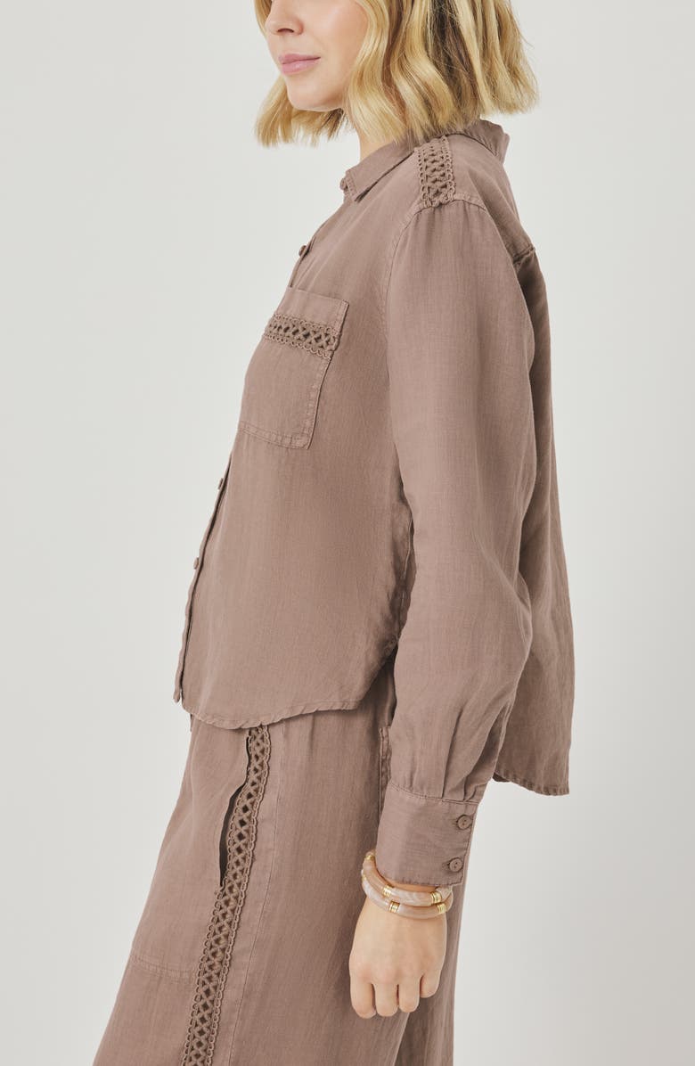 Splendid Stella Linen Button Down Shirt, Alternate, color, Wicker Beige