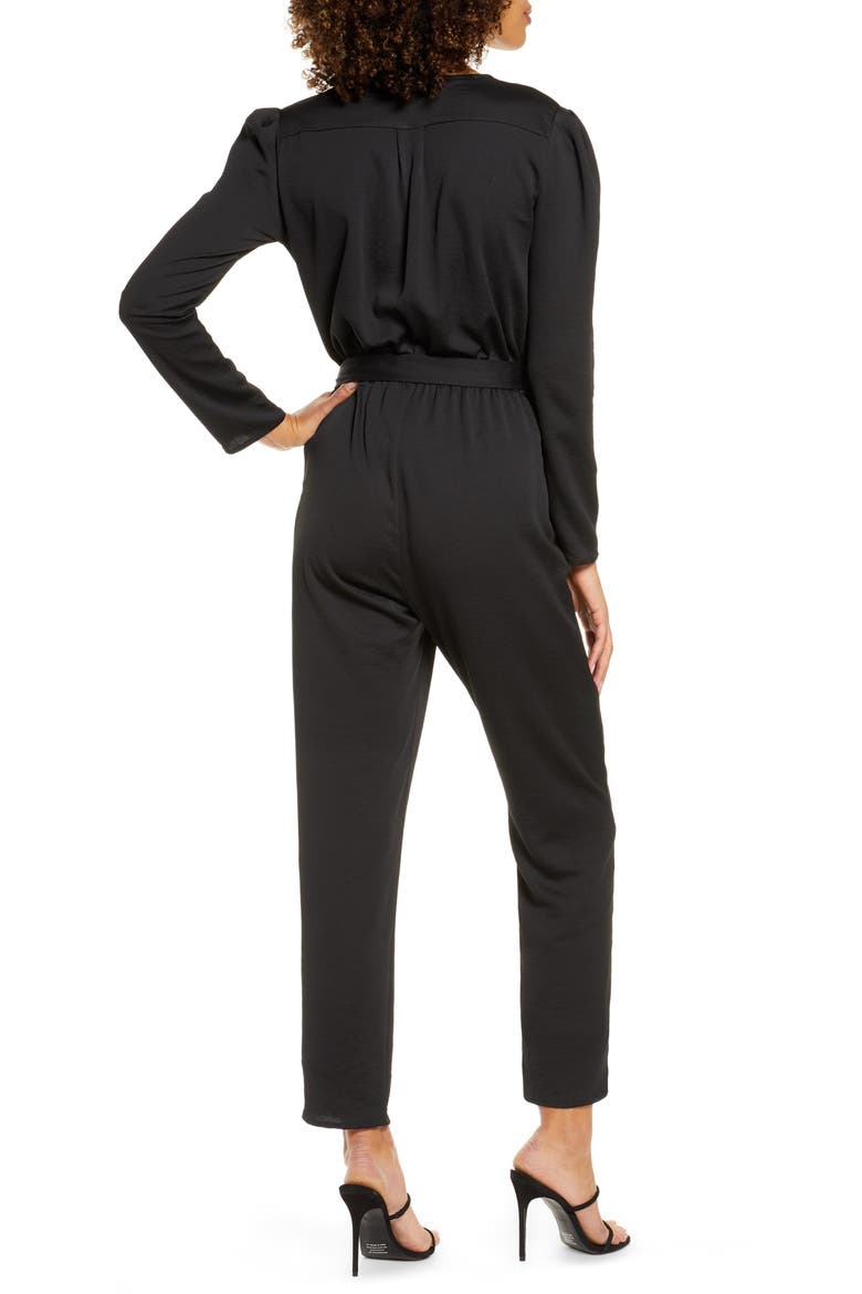 Puff Sleeve Jumpsuit, Alternate, color, BLACK
