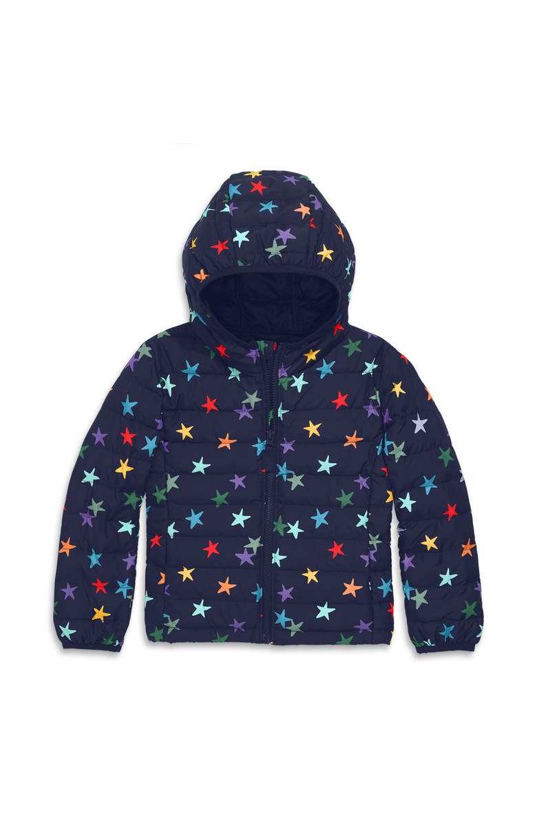 Primary Lightweight Puffer Jacket In Rainbow Confetti Stars, Main, color, Navy Confetti Stars