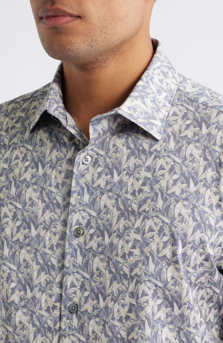 Bugatchi Miles OoohCotton<sup>®</sup> Floral Short Sleeve Button-Up Shirt, Alternate, color, Graphite
