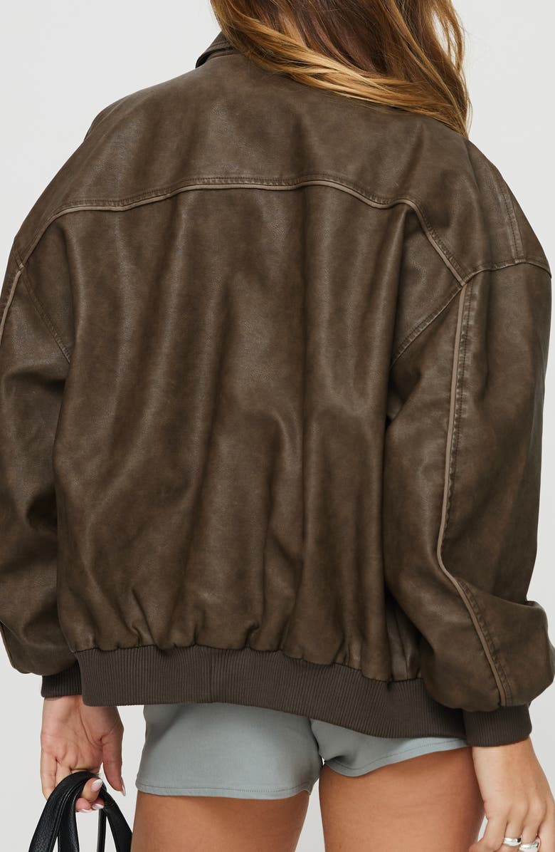 Princess Polly Goldsmith Water Repellent Faux Leather Jacket, Alternate, color, Washed Dark Brown