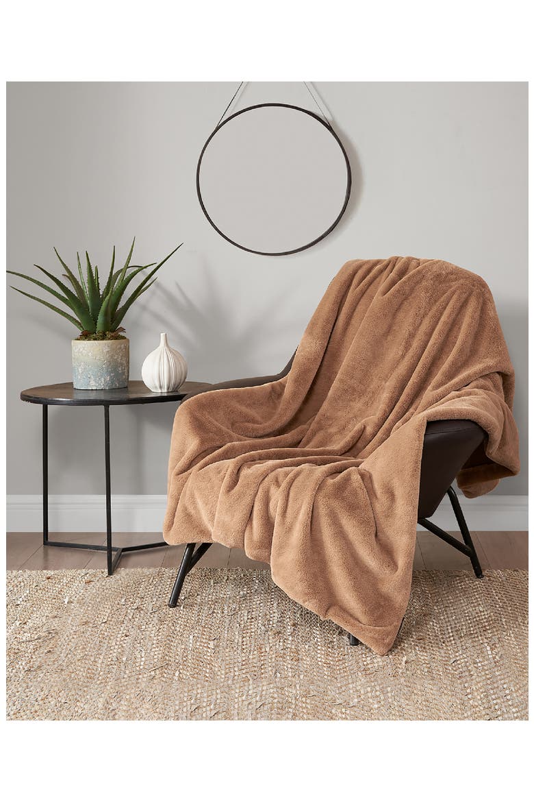 Faux Fur Throw, Alternate, color, BROWN