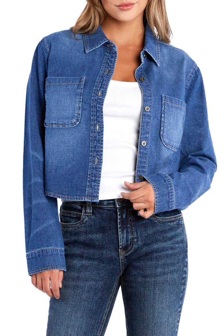Francine Crop Stretch Denim Shirt, Alternate, color, BLISS BLUE