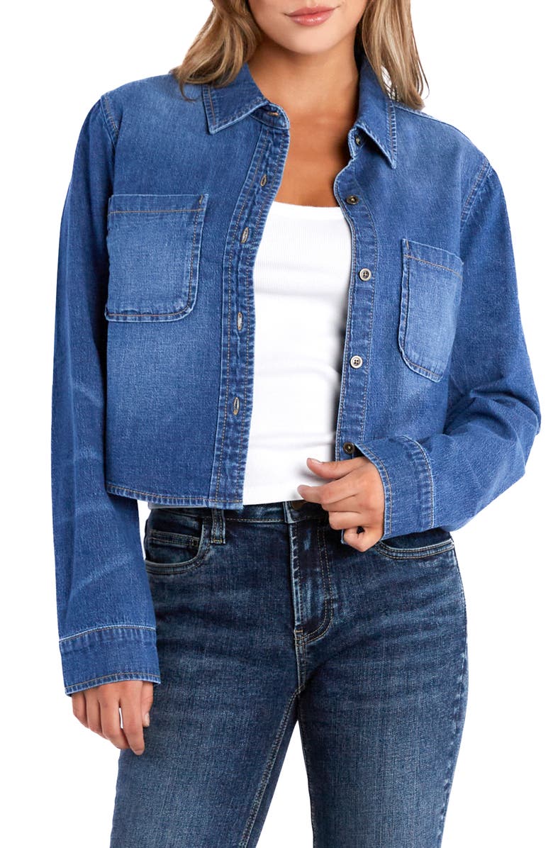 Wash Lab Denim Francine Crop Stretch Denim Shirt, Alternate, color, Bliss Blue