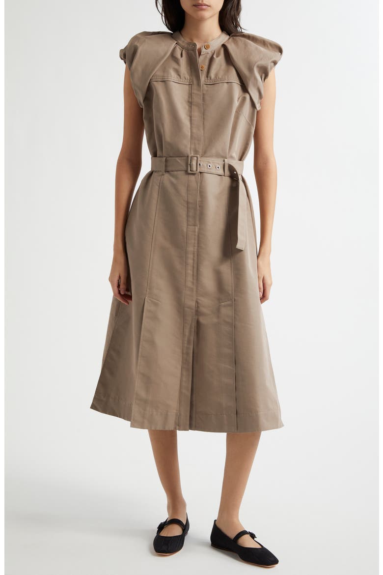 Cloud Sleeve Belted Midi Shirtdress, Main, color, STONE GREY