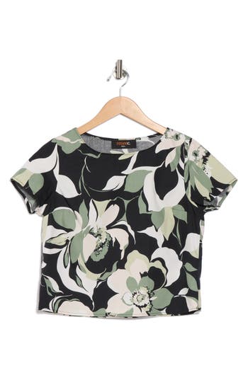 Renee C Floral Short Sleeve Cotton Blend Crop Top