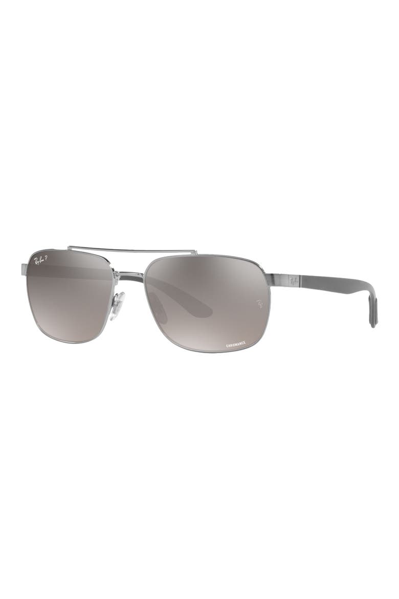 59mm Polarized Mirrored Rectangular Sunglasses, Alternate, color, GUNMETAL