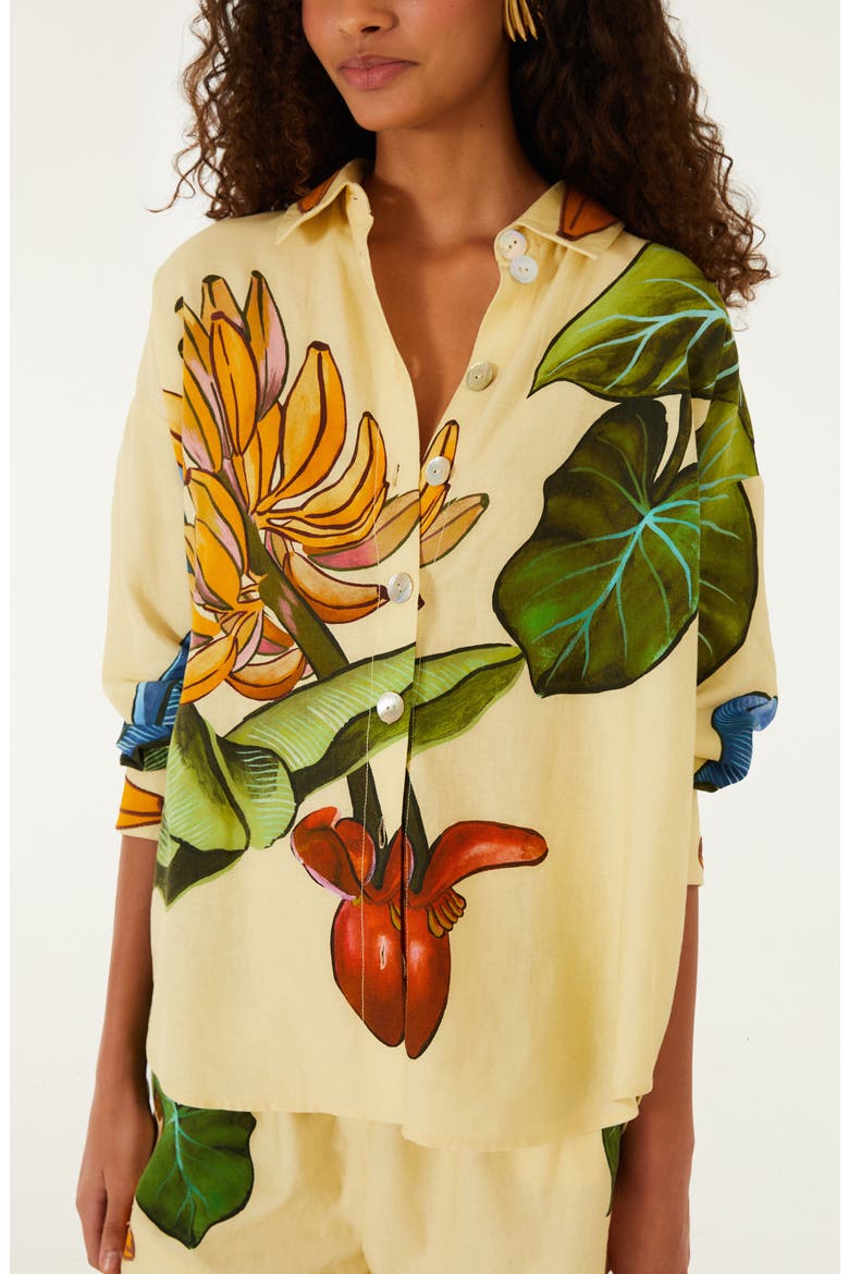 Fruit Print Linen Blend Button-Up Shirt, Alternate, color, YELLOW