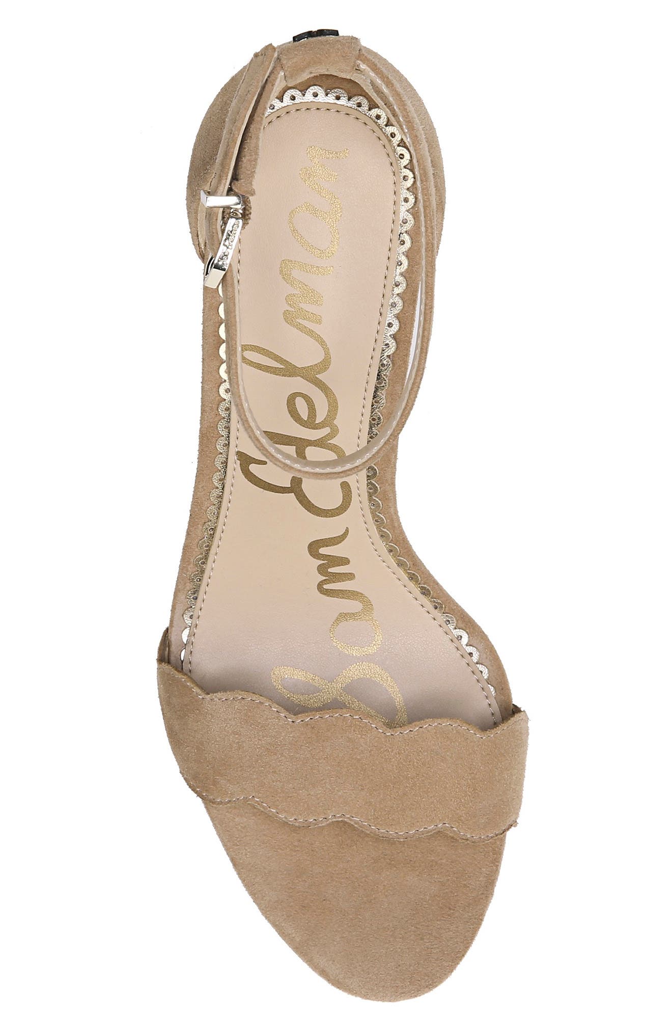 Odila Scalloped Ankle Strap Sandal, Alternate, color, GOLDEN CARAMEL SUEDE