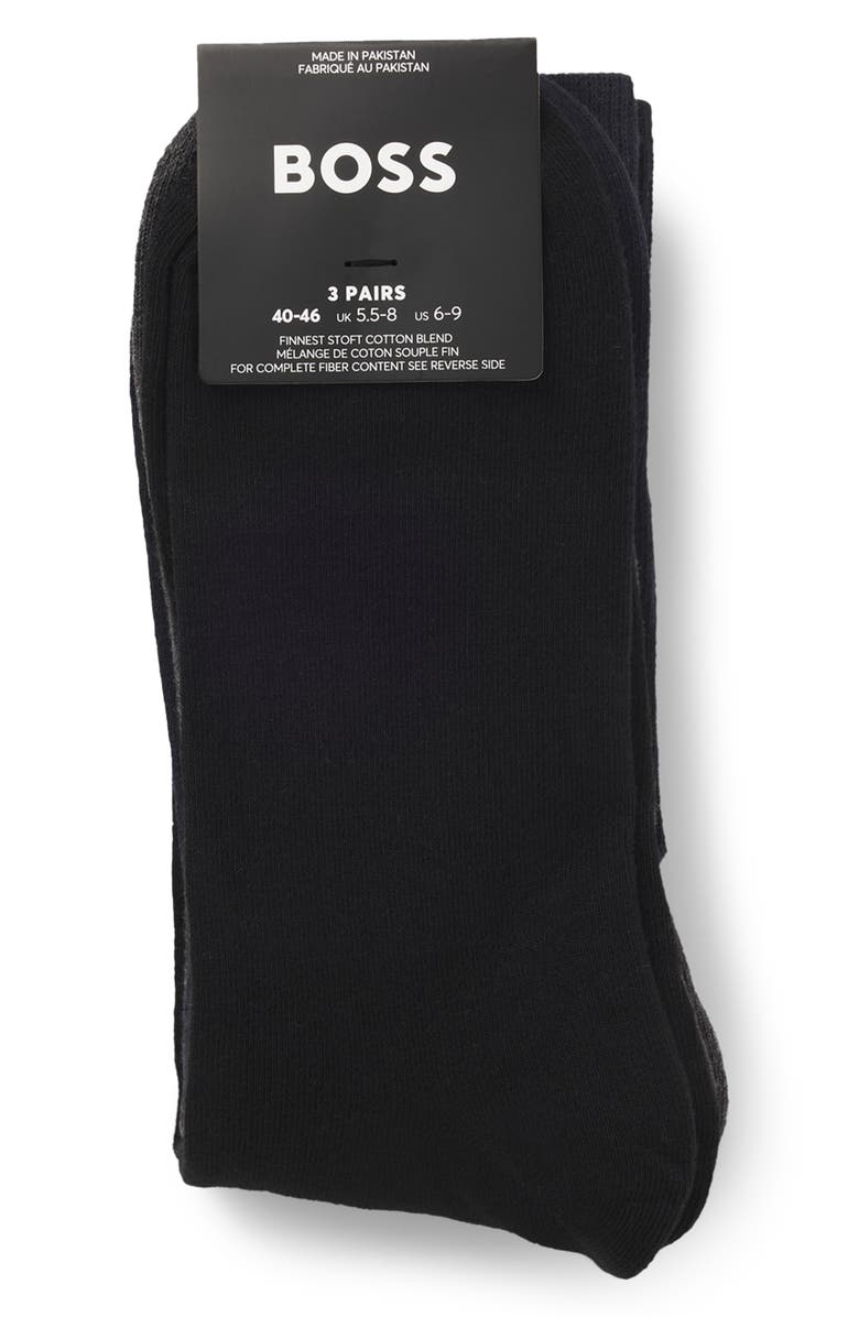 BOSS Assorted 3-Pack Solid Brushed Cotton Blend Dress Socks Gift Box, Alternate, color, Multi