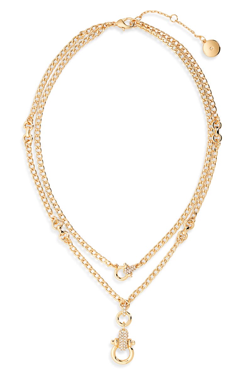 Vince Camuto Pavé Crystal Pendant Layered Necklace, Main, color, Gold Tone