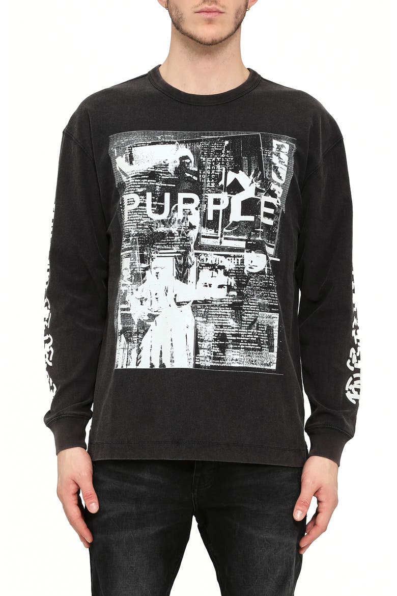 Texture Graphic Long Sleeve T-Shirt, Main, color, BLACK