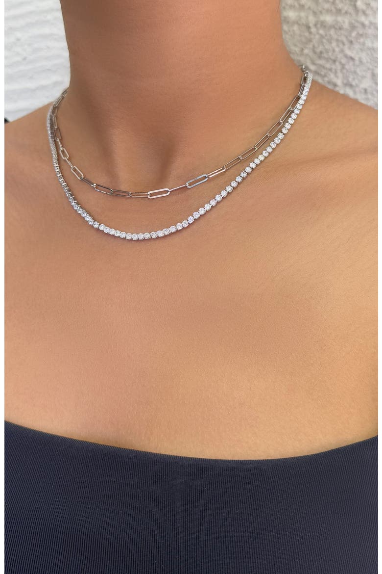 Set of 2 Paper Clip & Tennis Necklaces, Alternate, color, SILVER