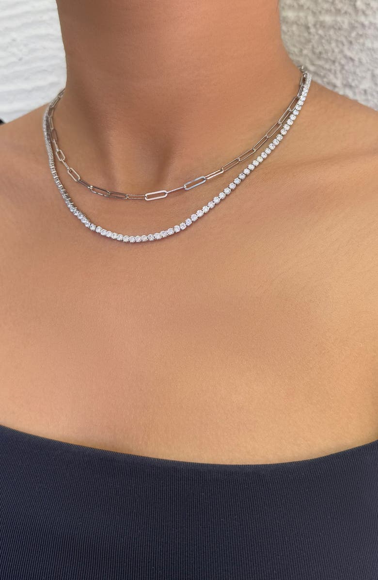 Adornia Set of 2 Paper Clip & Tennis Necklaces, Alternate, color, Silver
