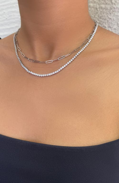 Adornia Set Of 2 Paper Clip & Tennis Necklaces In Silver
