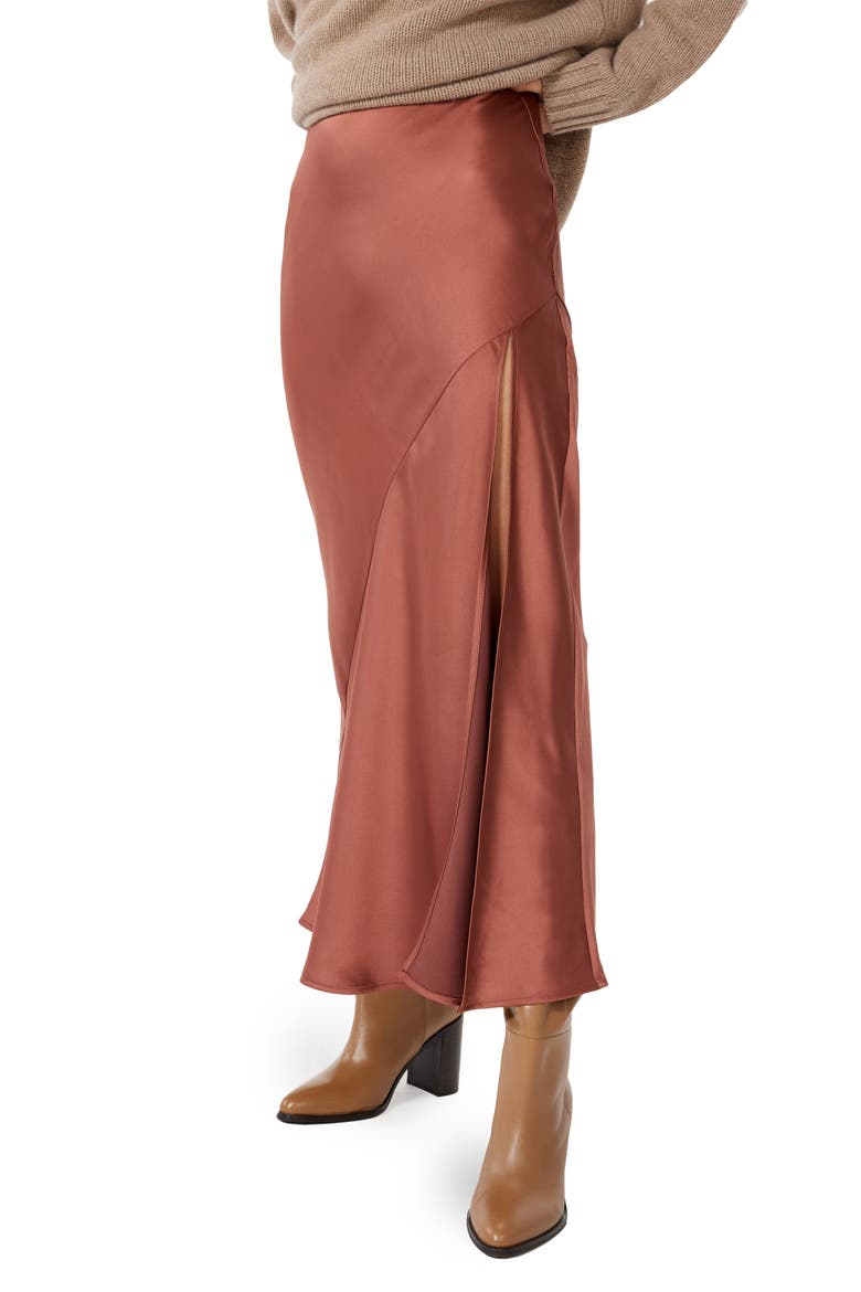 Manhattan Satin Maxi Skirt, Alternate, color, RUST