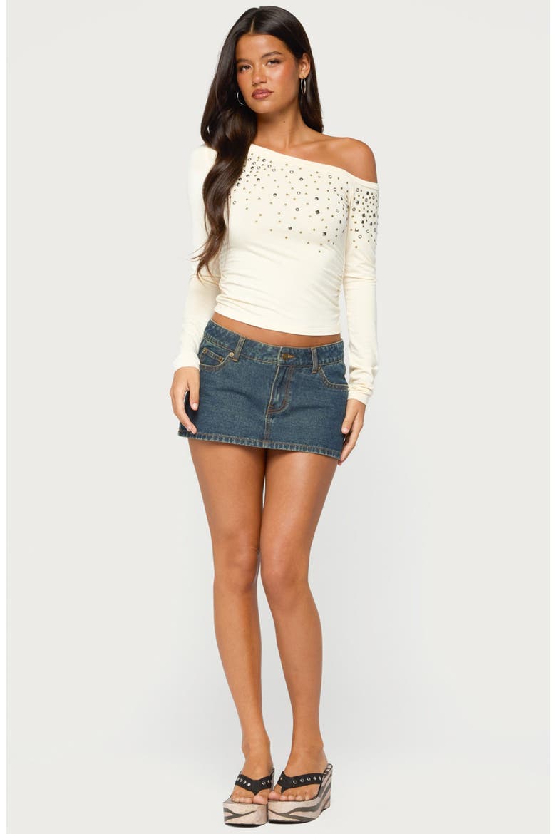 Hetty Studded Off-the-Shoulder Top, Alternate, color, BEIGE