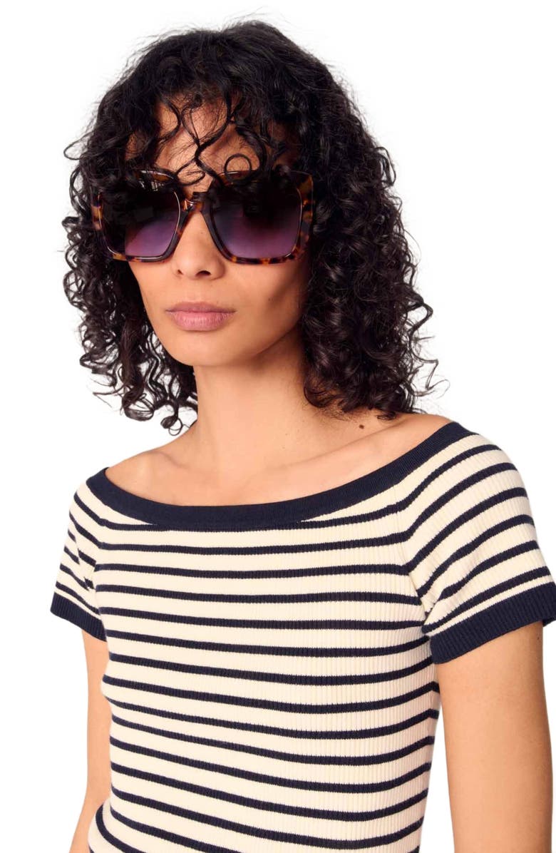 maje Rib knit short sleeve boat neck top, Alternate, color,