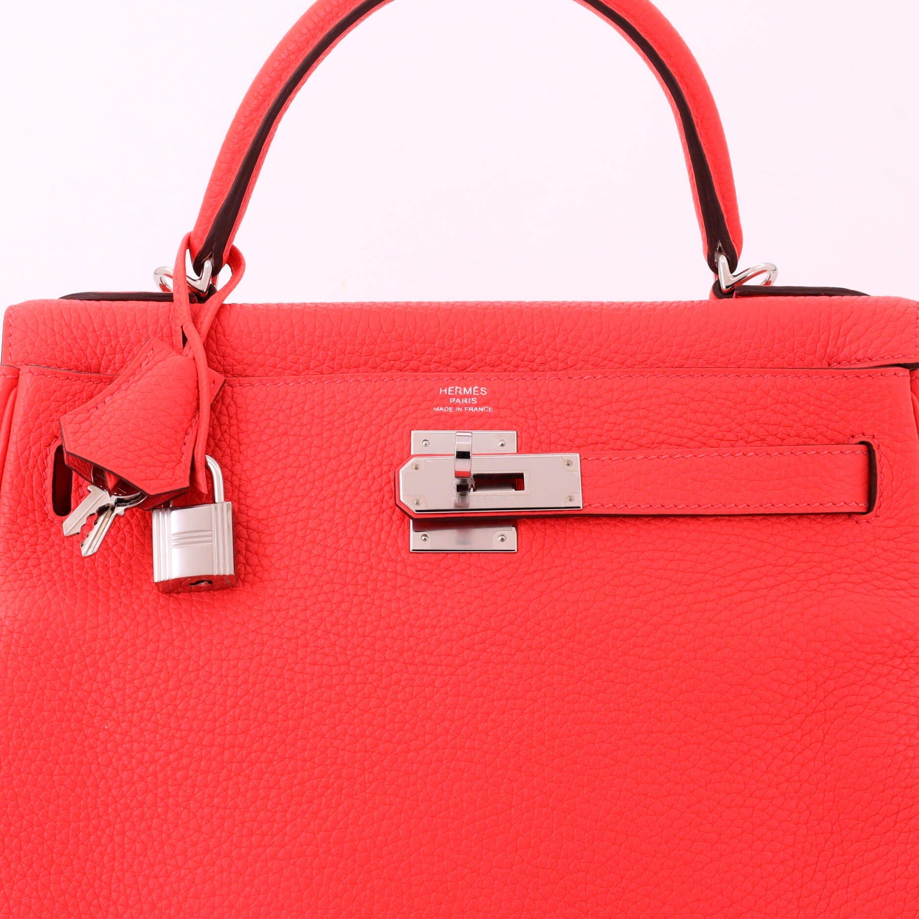 Pre-Owned Hermes Kelly Handbag Pink Clemence with Palladium Hardware 28, Alternate, color, Rose Texas
