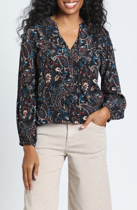 Print Crossover Top with Tassel Ties