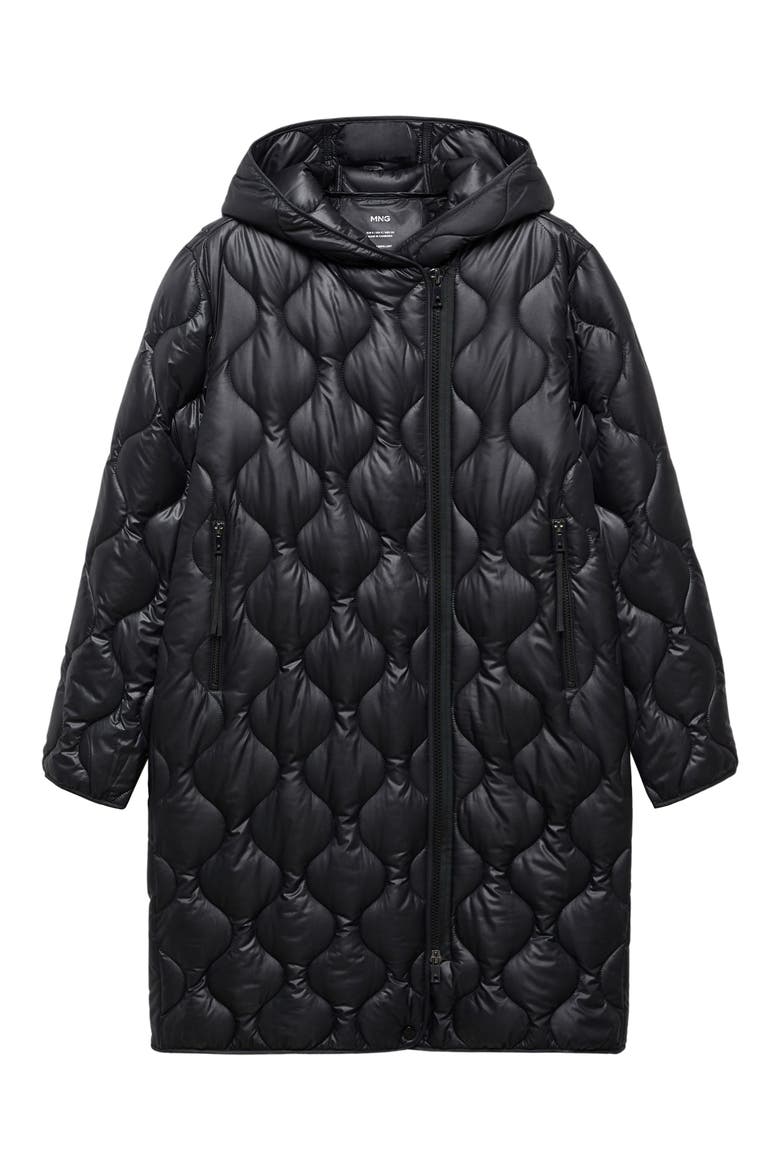 Oversize Hooded Water Repellent Quilted Coat, Alternate, color, BLACK