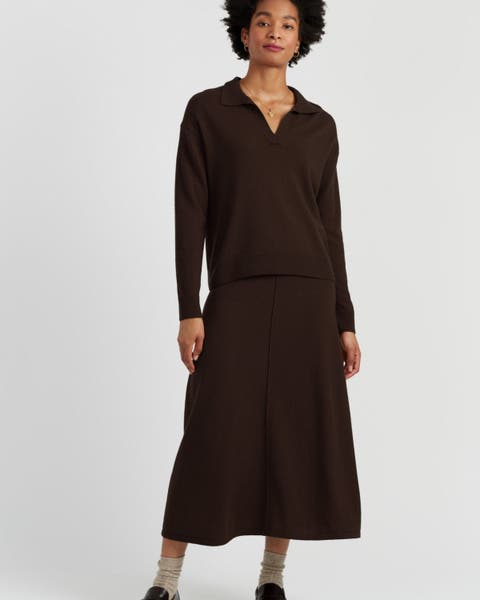 Wool Cashmere Blend V Neck Collared Sweater